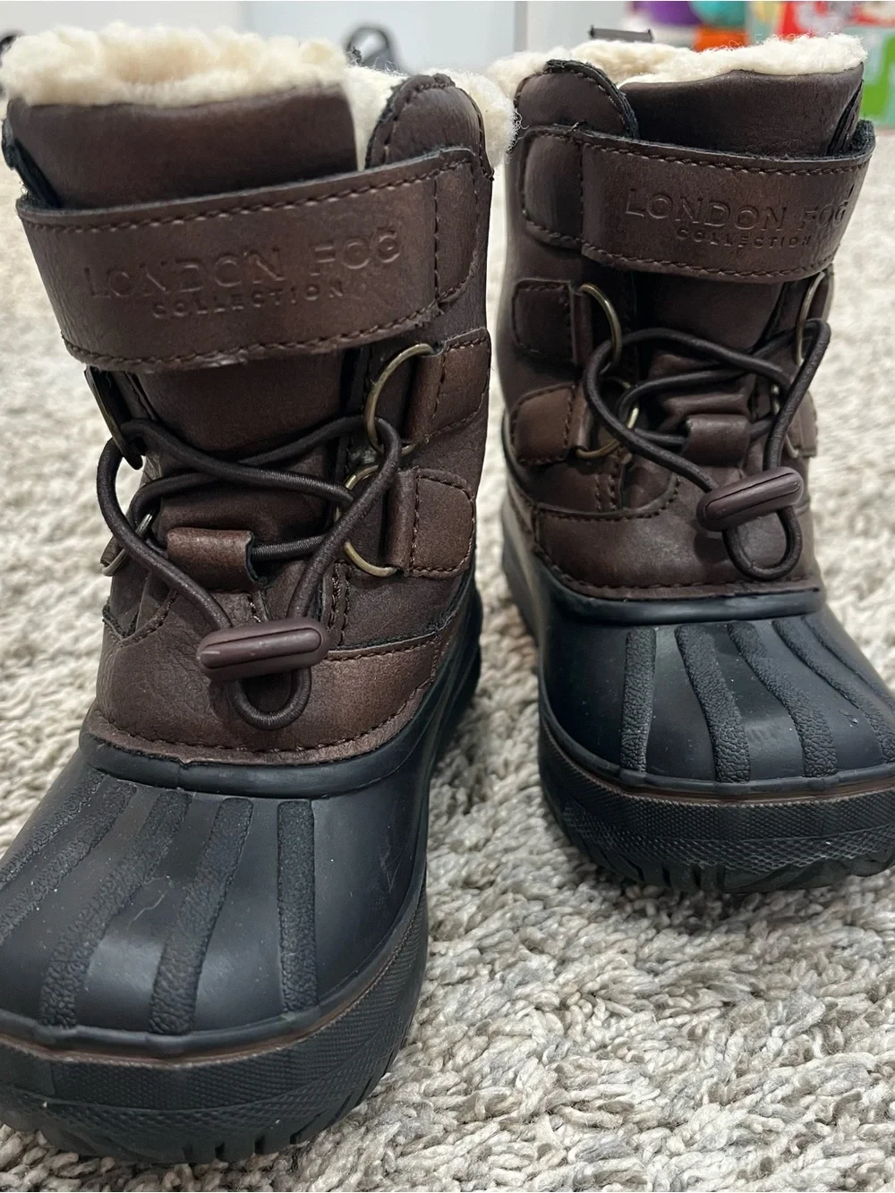 London Fog Kids Brown Winter Boots with Sherpa Lining
